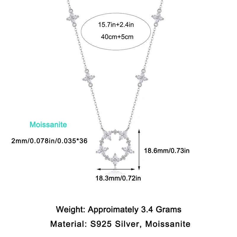 Pełny 2mm Moissanite wisiorek naszyjnik dla kobiety S925 srebrny liść koniczyny łańcuszek diamentowy Test wesele prezenty biżuteria