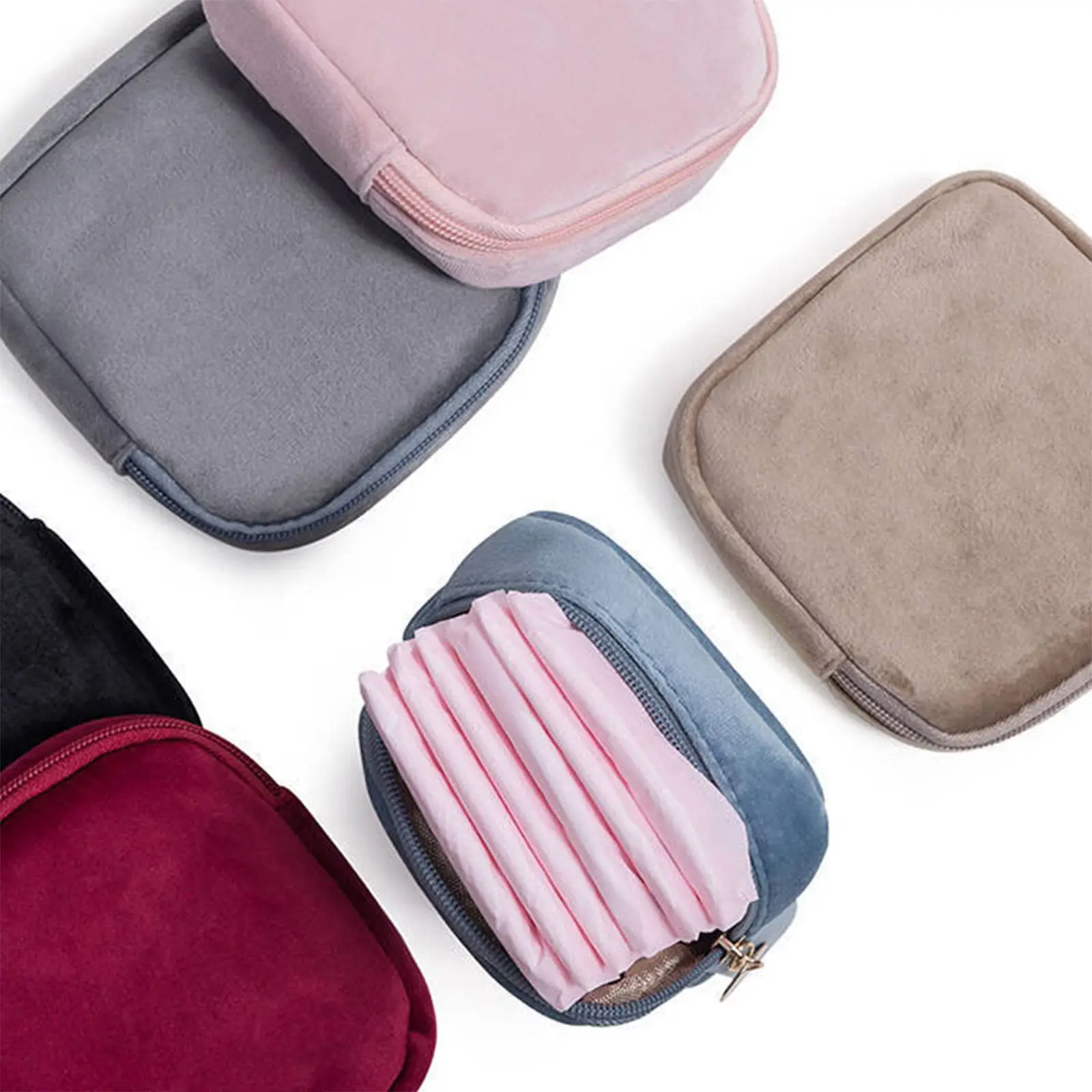 1Pcs Lightweight Cotton Sanitary Towel Pouch Zippered Diaper Bag Small Travel Wallet for Women Outdoor Office Menstrual Cup