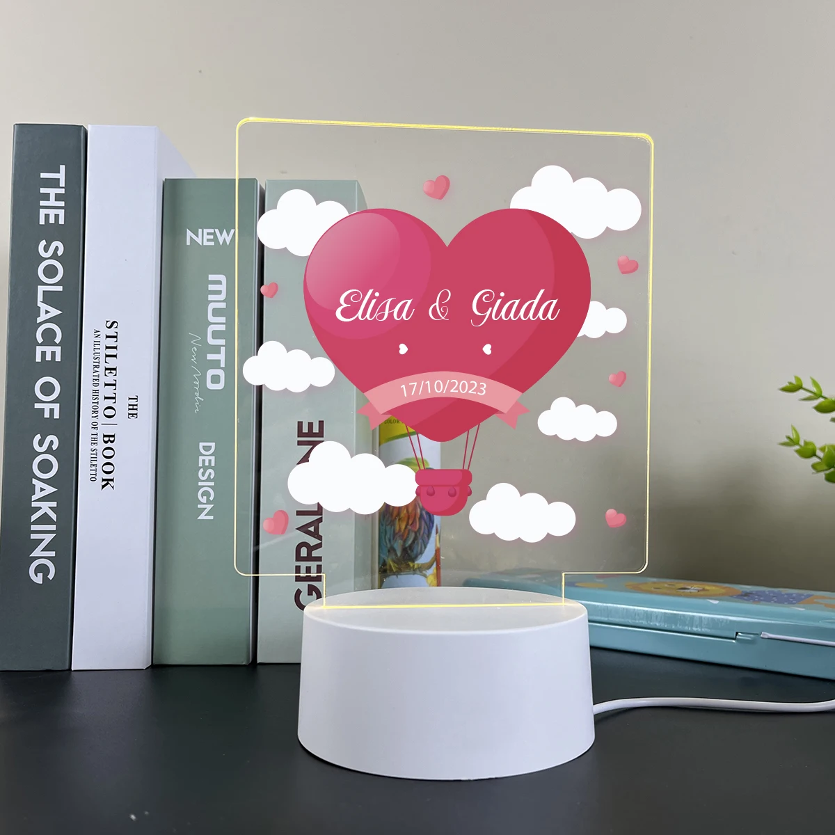 Imagem -04 - Doce Coração Impressão uv Nome Personalizado Acrílico Lâmpada 3d para Decoração do Quarto Amante Presente Nome Personalizado Luzes da Noite Mesa Decoração