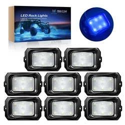 MICTUNING C2 Blue Rock Light 8 Pods, 8pcs Solid Color Rock Lights Neon Underglow Light Kits Waterproof Underbody Glow Lamp