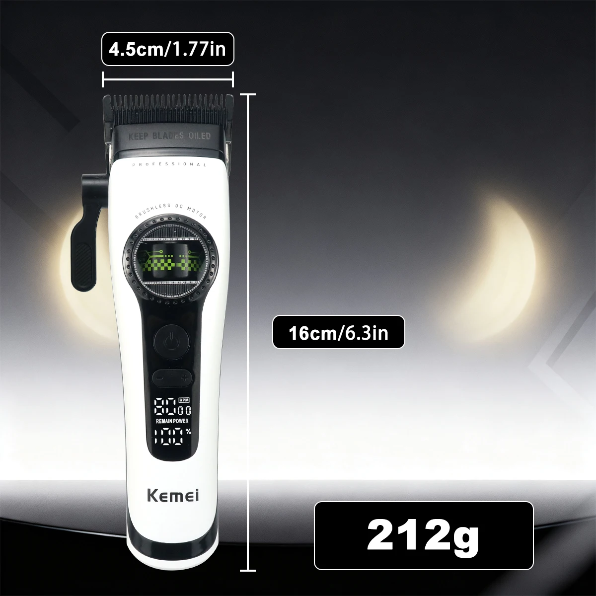 KEMEI KM-1593 External Rotor Brushless Motor Professional Men's Hair Clipper DLC 8000RPM Base Charger Hair Cutting Machine