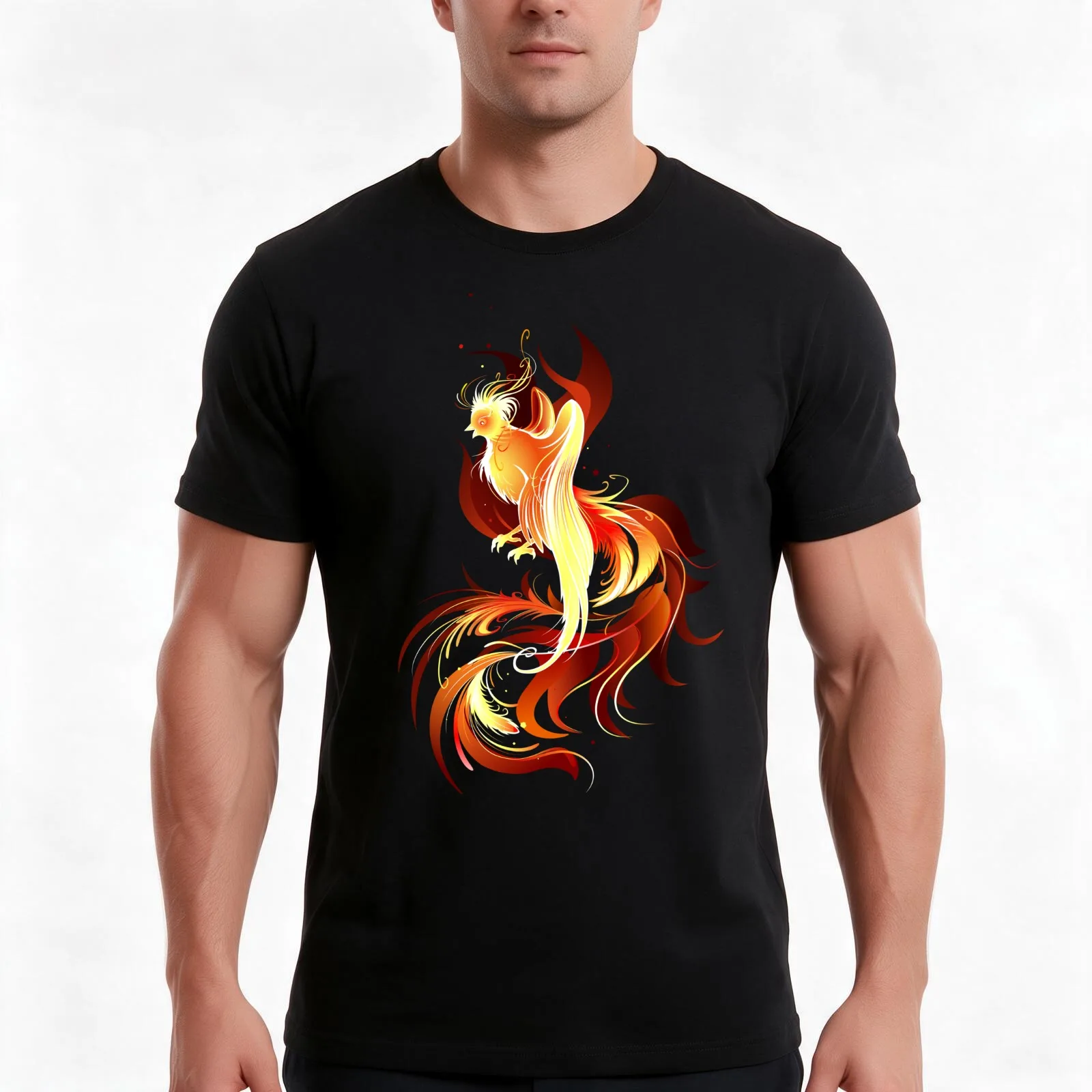 Fiery Bird ( Fire Phoenix ) T-Shirt Summer Casual Cotton Tee Oversized Streetwear Tops Vintage Graphic Print 100% Cotton