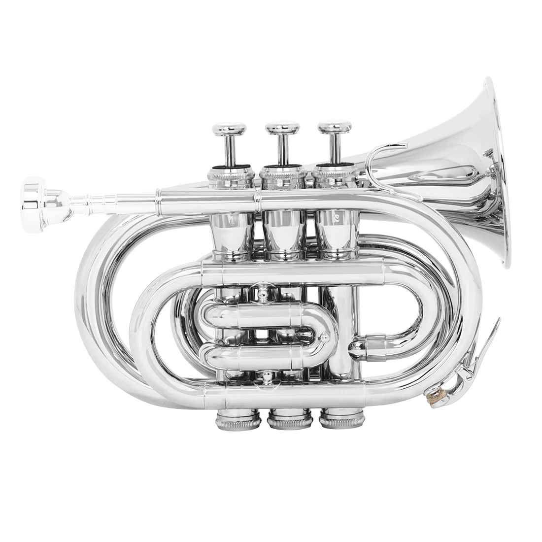 Pocket Trumpet B flat Palm Number Silver for Beginner Students with Blow Nozzle 7C Cleaning Kit Gloves Box Brass Accessory