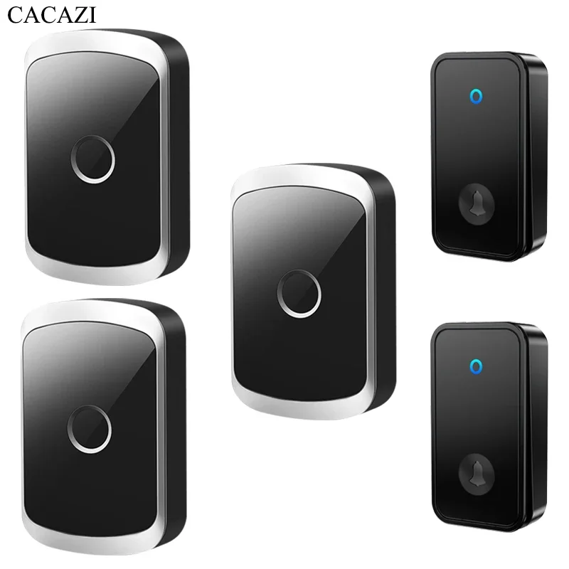 CACAZI Self-powered Home Wireless Doorbell 60 Chimes 110DB 150M Waterproof Remote Smart Calling Bell  LED Flash Security Alarm