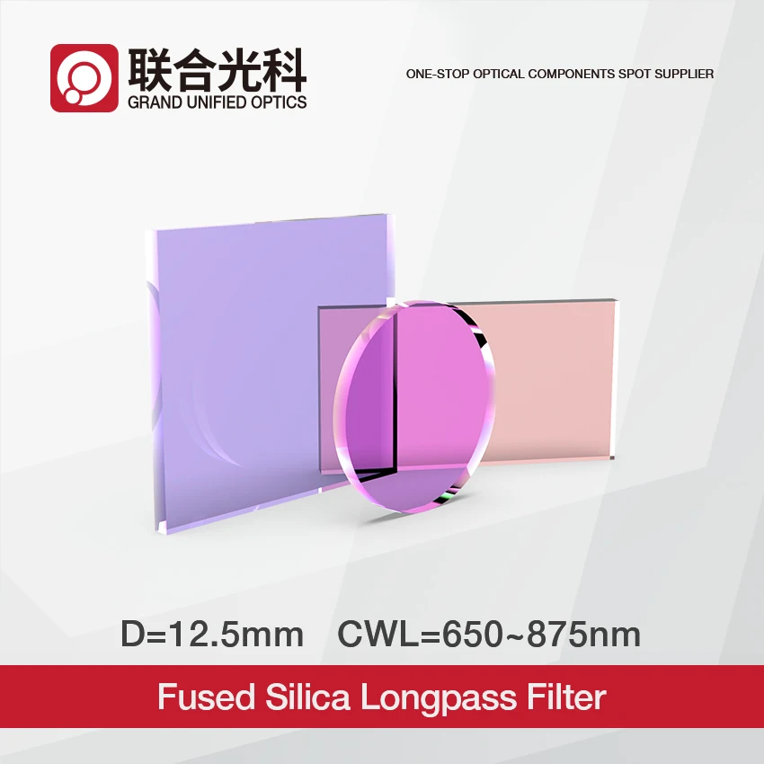 High Transmission Fused Silica Substrate Optical Long Pass Filters Dia 12.5mm Transmission Pass Band 665nm to 2000nm