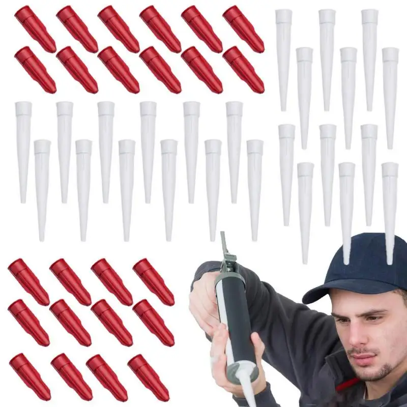 

12 Sets Caulking Nozzle Tips Caulk Nozzles With Matching Lid Reusable Caulk Nozzle Applicator Durable Epoxy Piston Caulk Caps