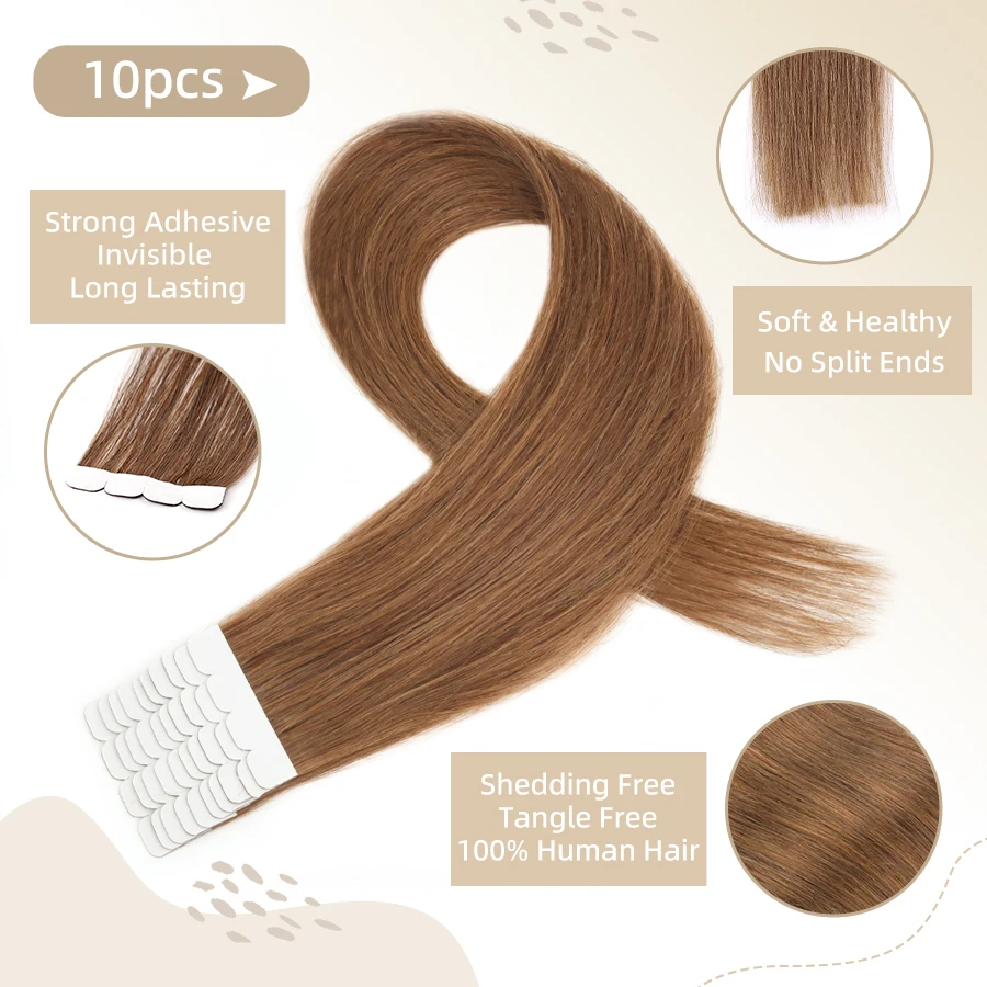 Neitsi Tape In Hair Extensions Human Hair Real Natural Hair Straight Brown Skin Weft Adhesives Remy Hair Extension 12-20 Inch