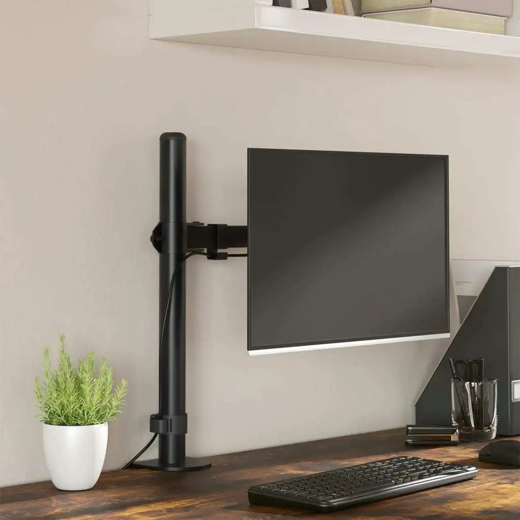 Adjustable Black Steel Monitor Mount VESA 75/100mm - Space-Saving Desk Stand