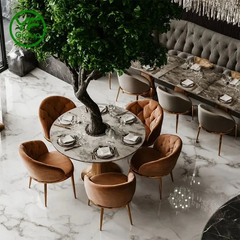 Custom Luxury Curved Velvet Booth Seating High-End Restaurant Furniture Table Chair Sets for Commercial Bars Hotel