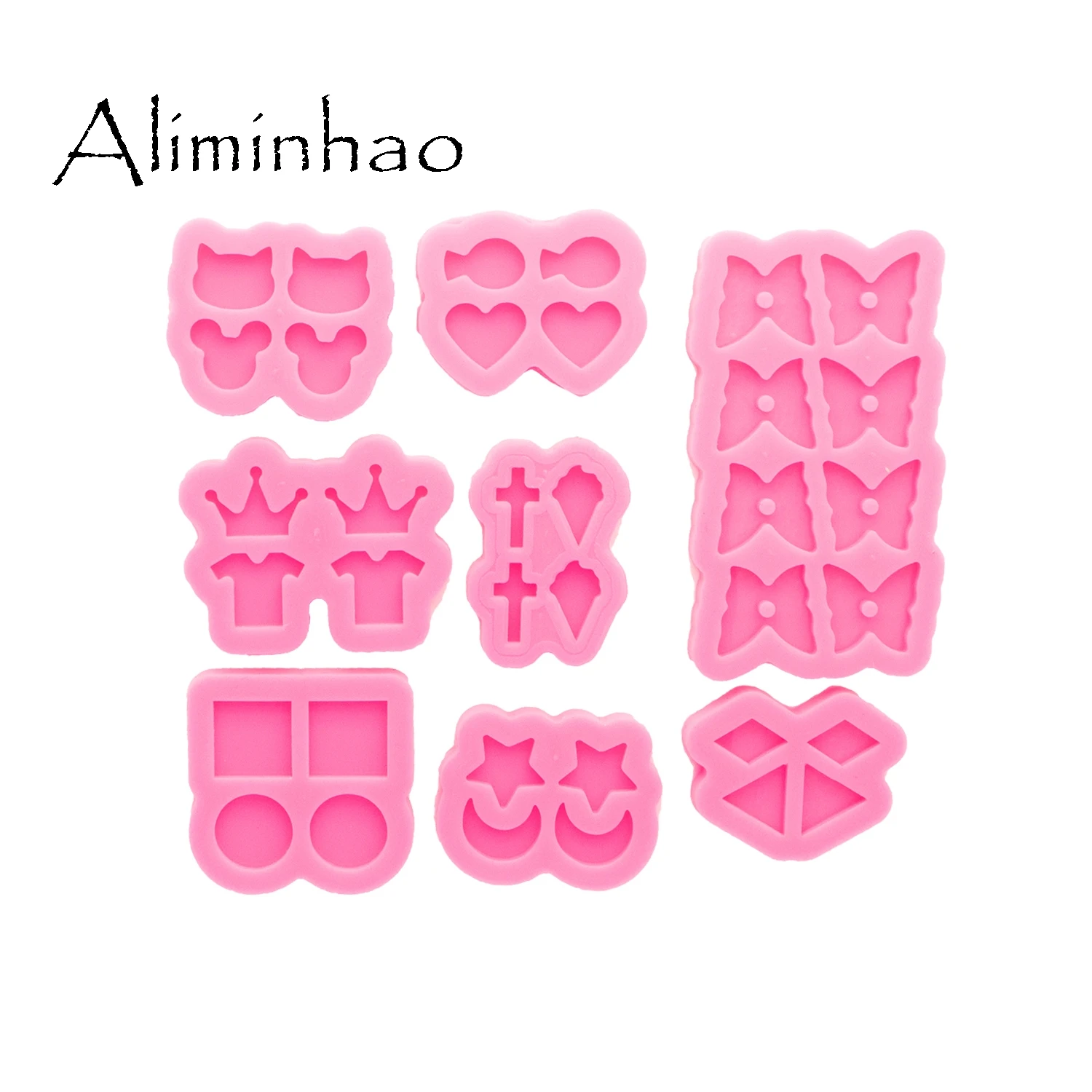 DY0890 Glossy Mini Star/Moon/Mouse/Crown/Heart/Circle Earrings Silicone Mold, Epoxy Resin DIY Craft Jewelry Tool