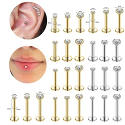 10Pcs Silver Gold Color 16G Stainless Steel Labret Lip Stud 2/3/4MM CZ Crystal Helix Cartilage Tragus Earring Cartilage Piercing