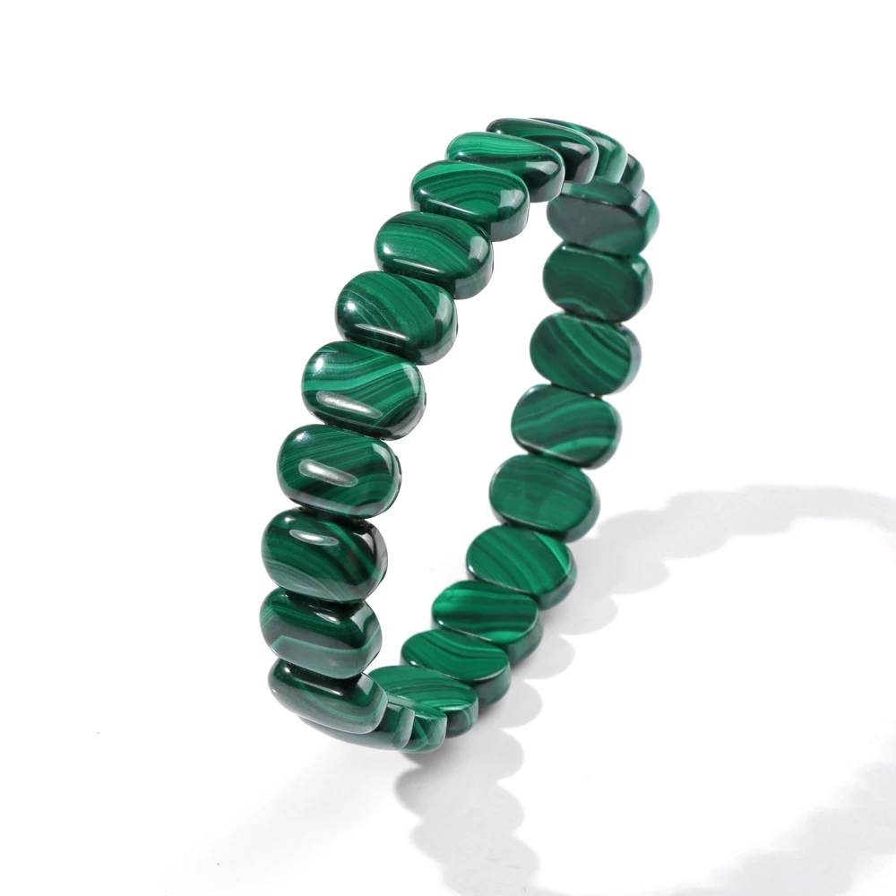 Square Malachite Bracelet 5A Genuine Natural Green Stone Malachite Stretch Bangle High Quality Wealth Health Lucky Jewelry Gift