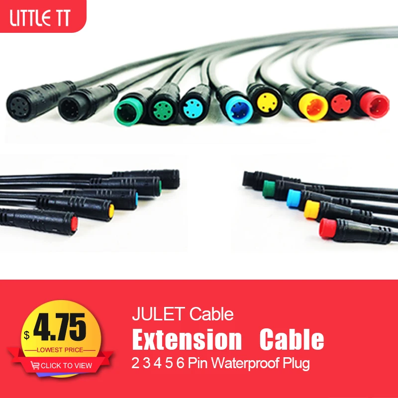 Julet Ebike Cable 2 3 4 5 6-pinowe złącze bazowe Wodoodporny przedłużacz do Ebike Bafang Display Cable Opcjonalnie