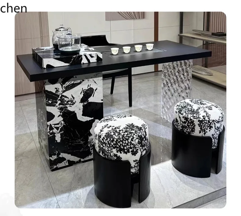 

HXL light luxury rock slab tea table minimalist home balcony tea table and chair combination