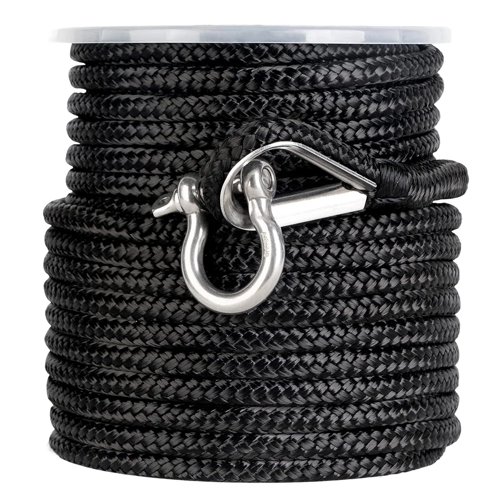 1pc Nylon Anchor Line 50/100ft 15/30m Heavy Duty Double Weaving Dock Fixed Rope Marine Ropes With Stainless Steel Thimble view 6