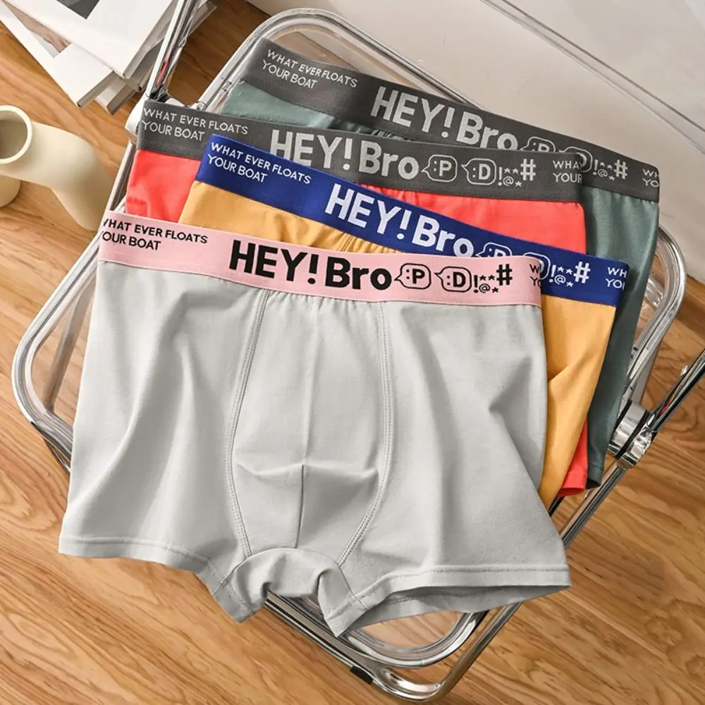 

4 шт., мужские хлопковые трусы с буквенным принтом, тонкие трусы, бесшовное нижнее белье для мужчин, мужские шорты со средней талией, летние боксеры