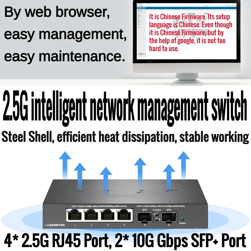 

Chinese Firmware 2500Mbps 2.5Gbps network management VLAN switch 2.5Gbps RJ45 Port 10Gbps Gbps SFP+ Port Web browser management
