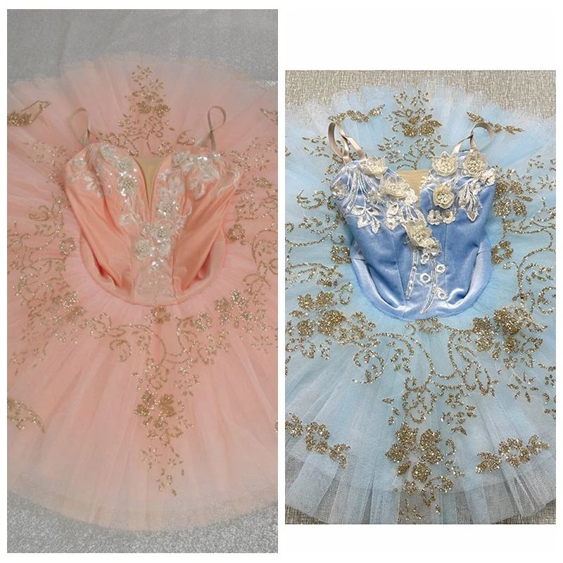 Akeylia Sky blue Ballet Tutu Pre-professional Classical Ballet Costume peach gold Adult Tutu Pancake Ballet Costume BSLT20099B