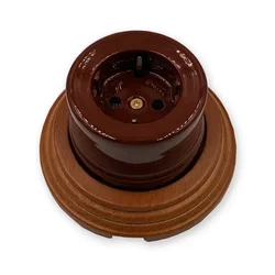 Home Improvement Retro Ceramic EU Electrical Wall Socket 1-3 Hole Wooden Base European Style Wall Outlet