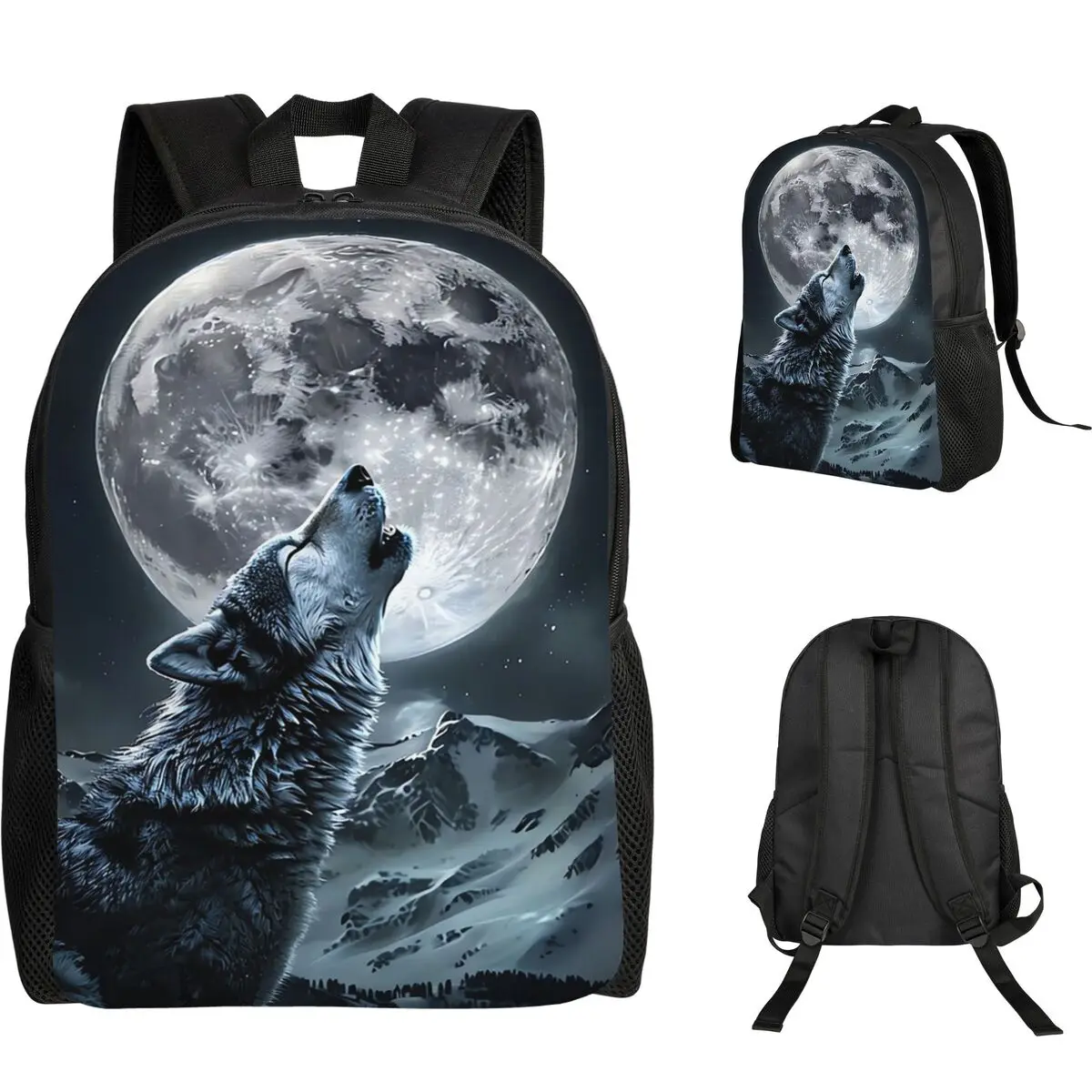 Howling Wolf Under The Moonlight Print Backpack Student Boys Girls BookBag School Bag Laptop Shoulder Bags