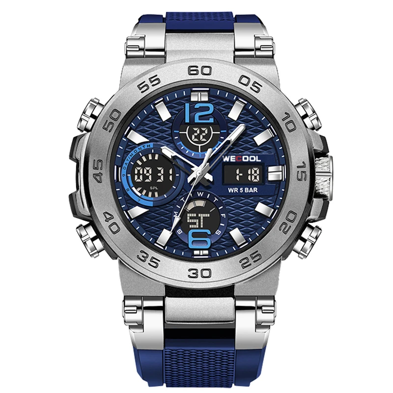 WECOOL Brand Dual Display Digital W-822 50M Waterproof Alarm Clock Luminous Watch For Man