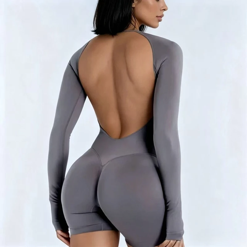 DFYZHE Women's Long-Sleeve Bodysuit, yoga Jumpsuit with a Cut-Out Back, Soft, Stretchy, Slim-Fit, and Breathable