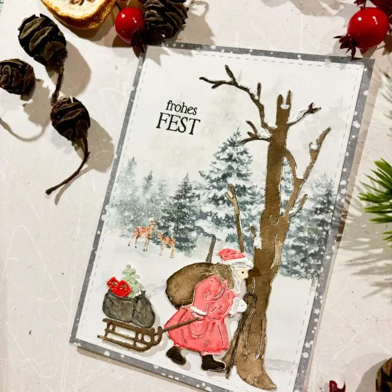 Tree Santa Deer Gift Box Panorama Christmas Car New Cutting Dies for DIY Decorating Scrapbook Card Album Embossing Craft 2024