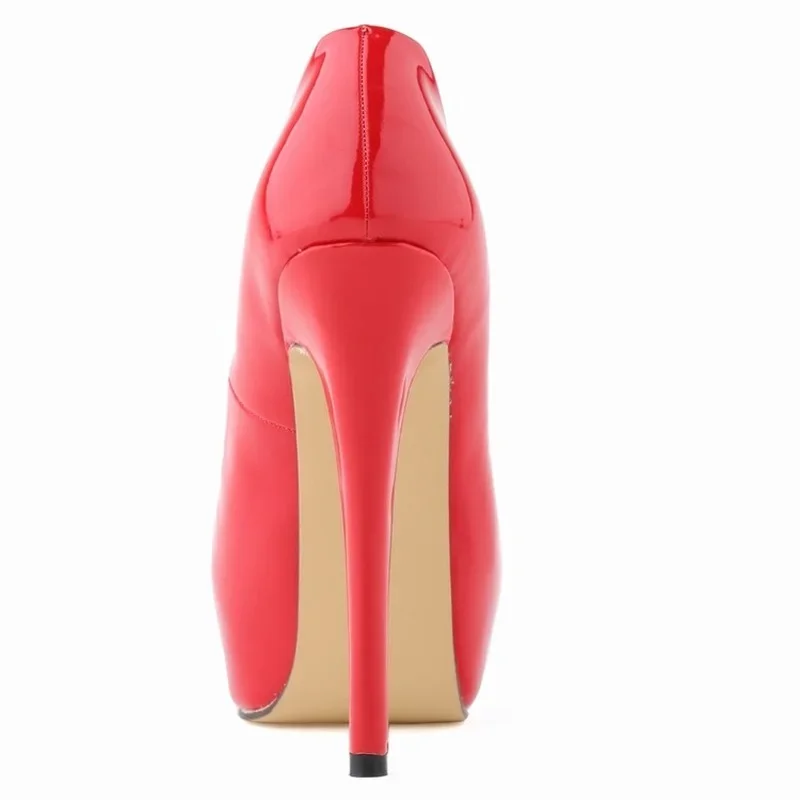 Escarpins à talons hauts de 14cm pour femmes, chaussures de mariage à bout rond, talons aiguilles, Sexy, rouge, noir, grande taille