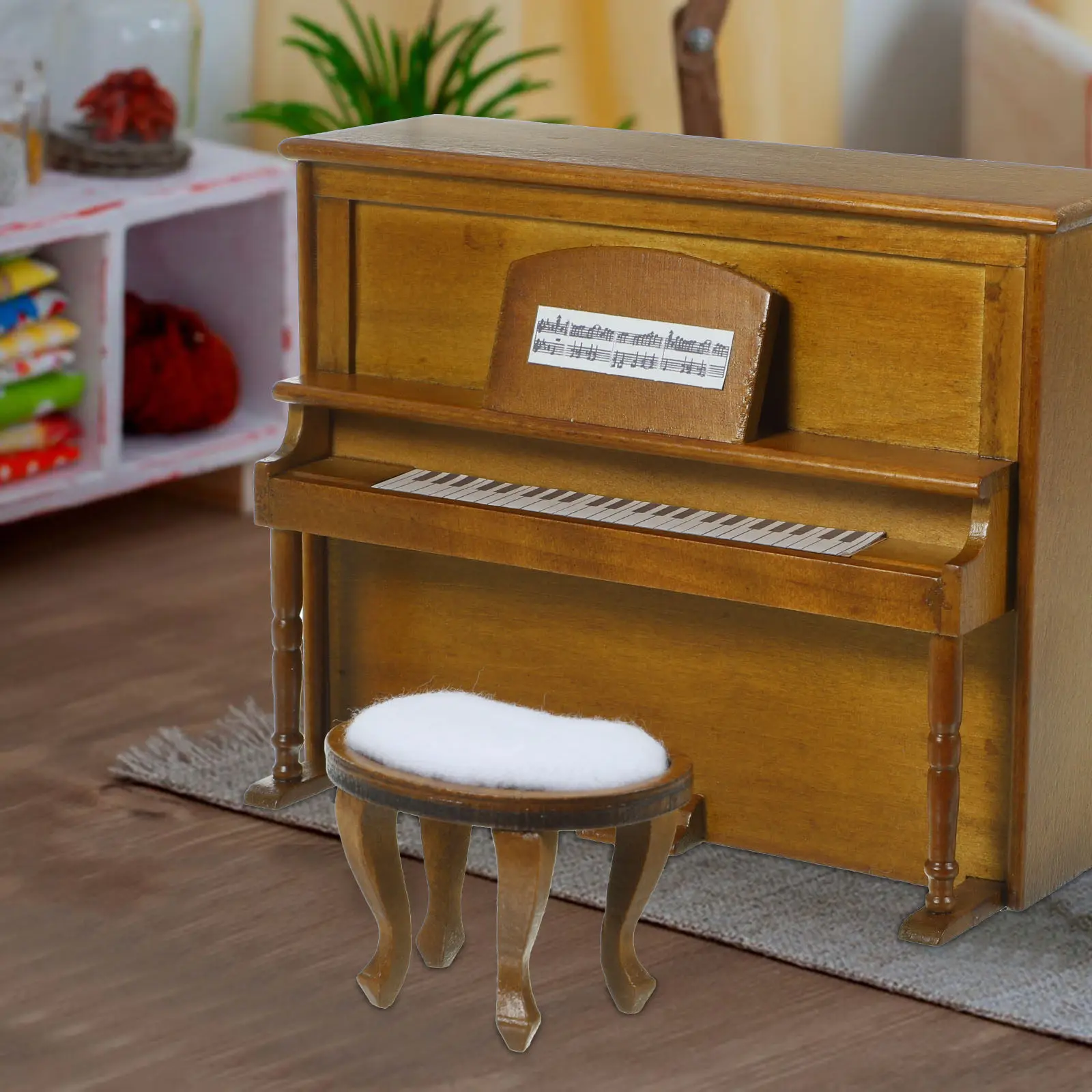 

1Set Miniature Upright Piano and Stool Mini House Furniture Decorative Musical Instrument for Miniature Home Accessories