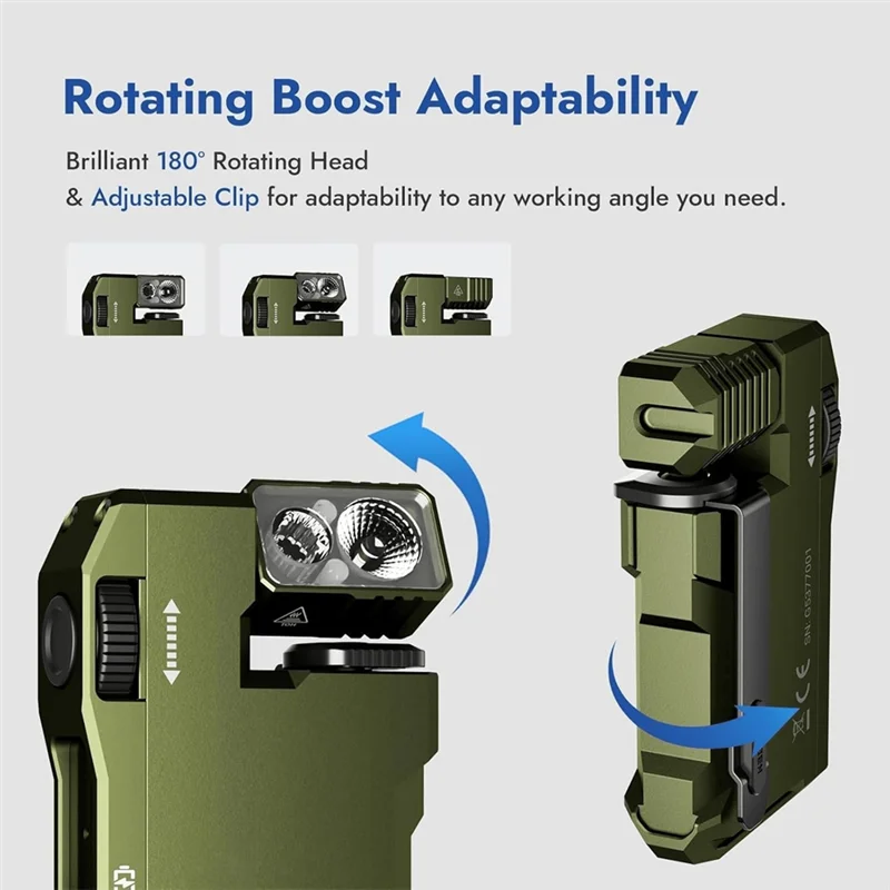 

ABZV-G5 Rechargeable EDC Flashlight, 400 Lumens, Magnetic Mini Pocket-Sized Led Light With 180° Rotation RGB Dual Light