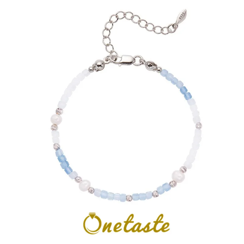 

2.5MM Aquamarine Stone 925 Silver Slim Beaded Strand Jewelry Sets With Rosary Necklace And Bracelet Women Dainty Stackable Gift