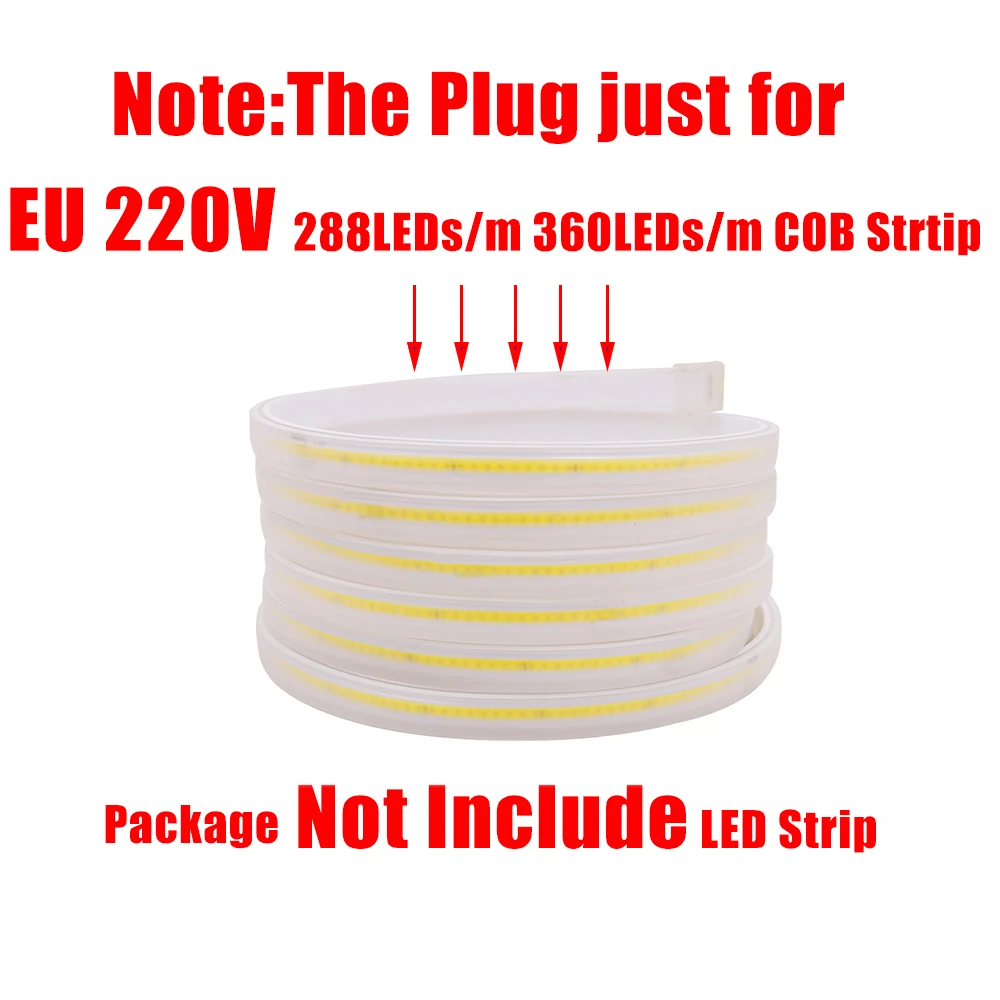 EU Power Plug with Dimmer Switch Drive for AC 220V 288LEDs/m 360LEDs/m No Wire 13x7MM COB Strip Tape Light Power Supply Adapter