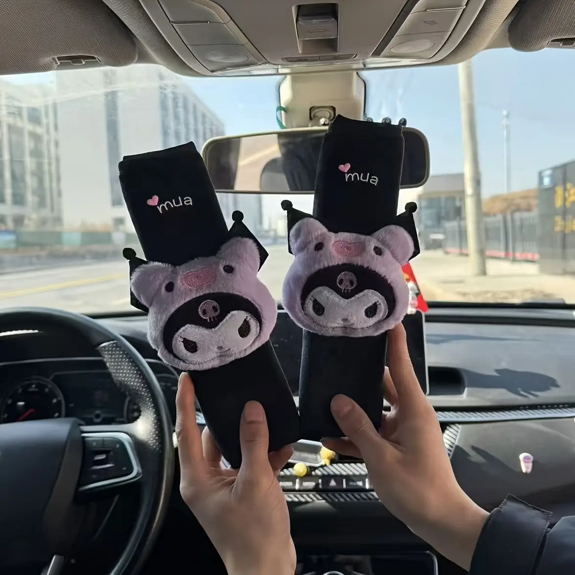 

Kawaii Sanrio Car Seat Belt Shoulder Cover Purple Kuromi Safety Shoulder Cover Car Interior Decoration Car Seat Belt Cover Gifts