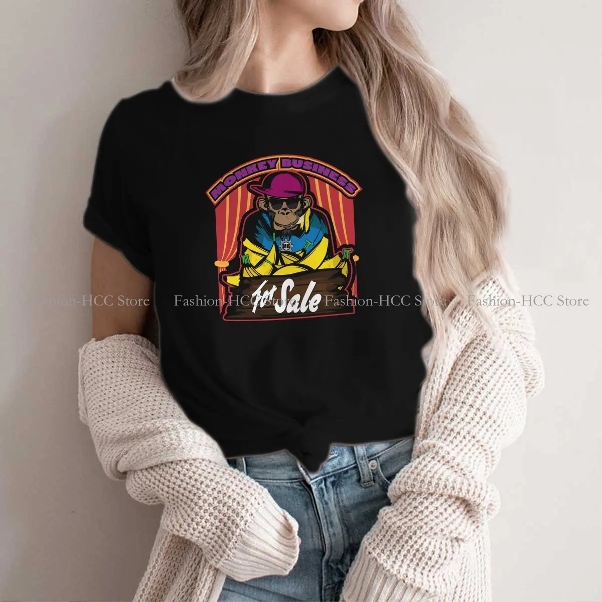 Monkey Business Polyester TShirt for Women Selling Bananas Soft Summer Sweatshirts T Shirt High Quality Trendy