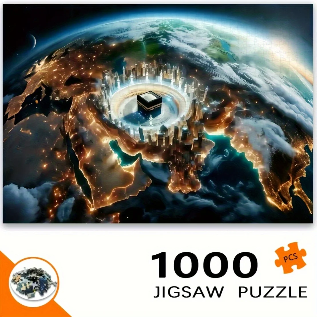 1000-teiliges Puzzlespiel, muslimisches Pilgerfahrt der Erde, Puzzle-Würfel-Kunstdekoration für Erwachsene, ungerahmte DIY-Hobbyisten-Auswahl, Geburtstag, Ch