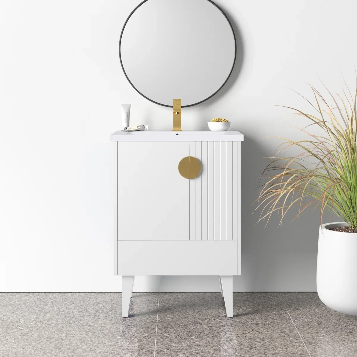 

！@Combohome Bathroom Storage Cabinet with 2 Doors Under Sink Space Saver Organizer with Internal Shelf Bathroom Sink Cabinet