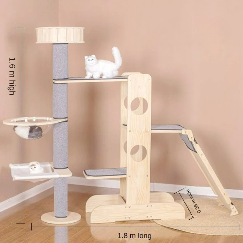 Imagem -05 - Grande Madeira Maciça Cat Escalada Frame Cat Nest Tree Deluxe Cat Stand Madeira Maciça Multicamadas Arranhando Board Tower