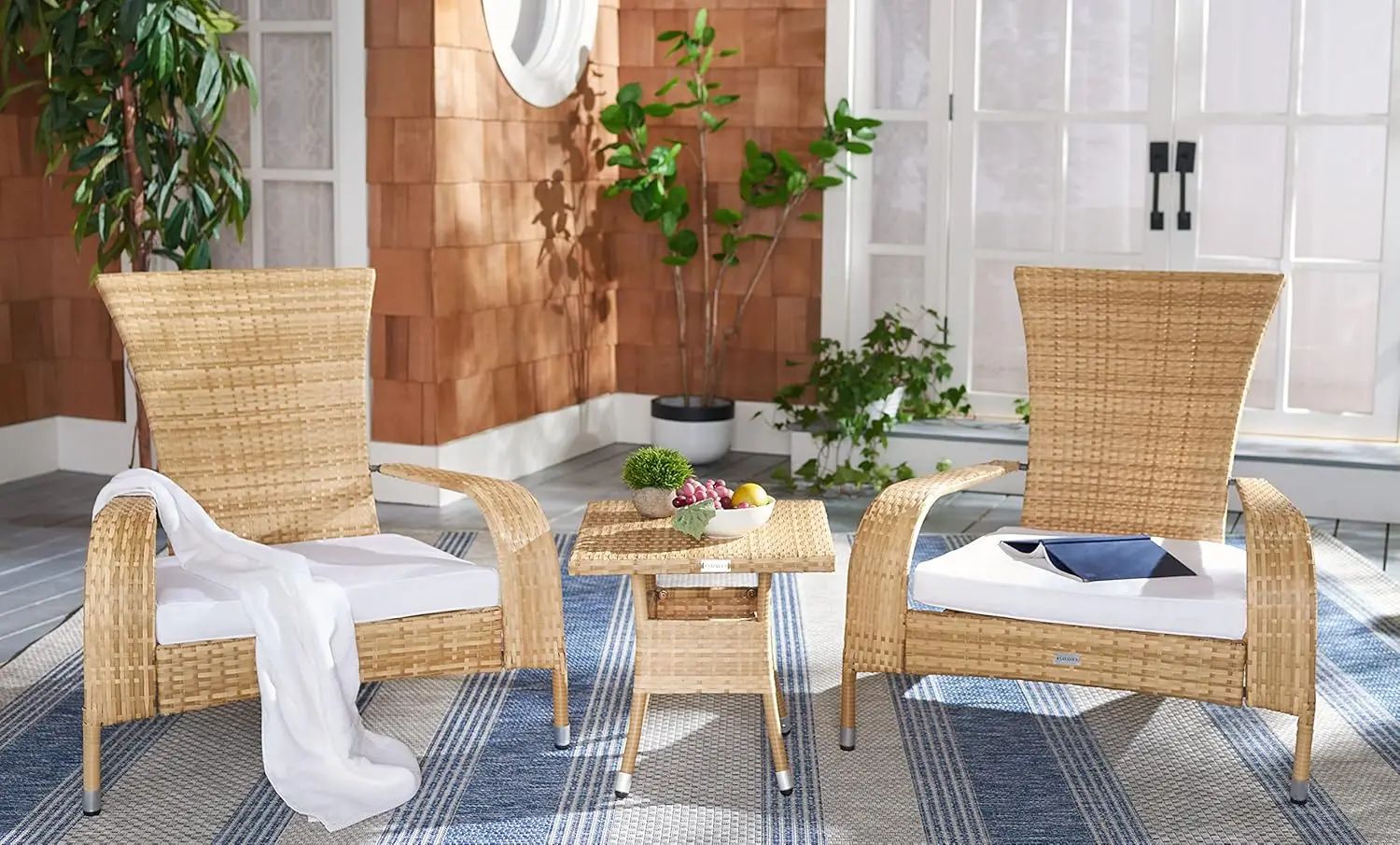 SAFAVIEH Outdoor Collection Edna Natural/White Cushion 3-Piece Lounge Set with Table (PAT7719D)