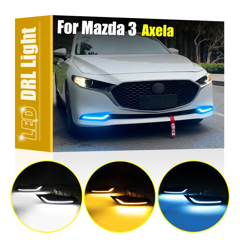 

2Pcs Front Bumper White LED DRL Daytime Running Light Amber Turn Signal Blue Night Driving Light For Mazda 3 Axela 2019 2020