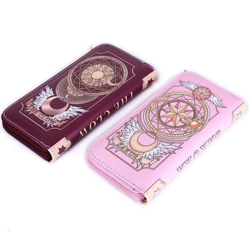 Card Captor Sakura Anime Star Moon Long Zip Wallet Wing Cosplay Handheld  Kawaii PU Wallet Cartoon Print Zero Wallet Student Gir