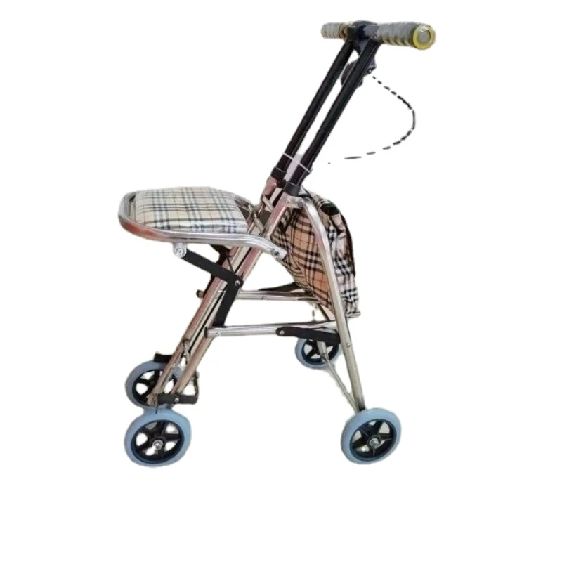 Shopping Cart with Seat, Leisure Car, Elderly Four Wheeled, Light and Foldable Portable Shopping Cart