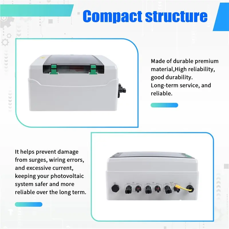 Waterproof Rainproof Solar PV DC Combiner Box 2 Input 1 Output 1000V IP65 Electrical Box With MCB SPD Protection