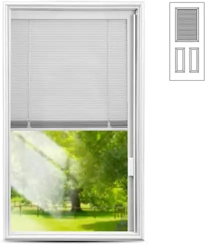 

Универсальная стеклянная вставка для входной двери 20"x36" с низкоэмиссионным стеклом и встроенными жалюзи – белая рама, простая установка и обслуживание