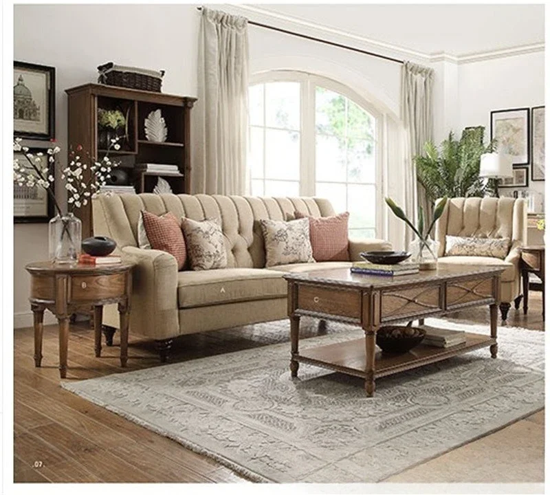 Solid wood edge several combinations, apartment living room American retro rectangular simple coffee table