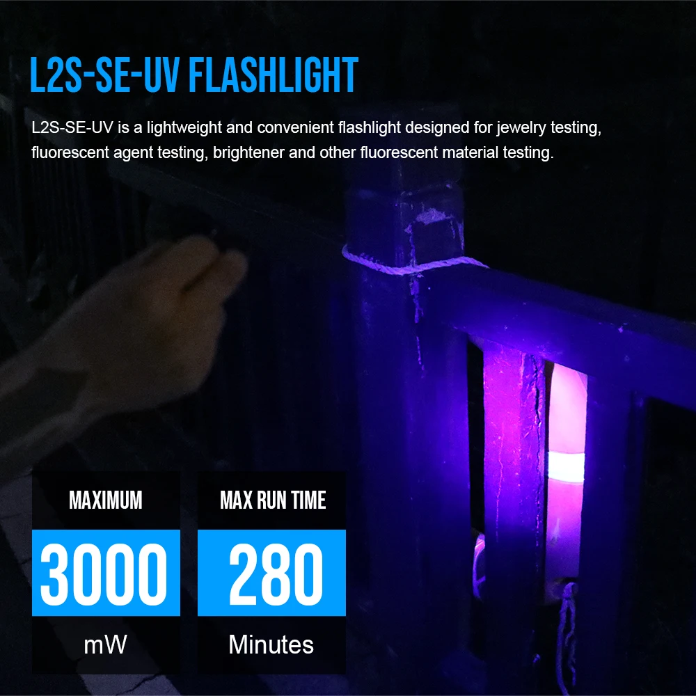 Trustfire L2S-SE-UV 365nm UV Flashlight 3000mW Ultraviolet Torch USB-C Rechargeable light for Desert Hiking, Jewelry Detection