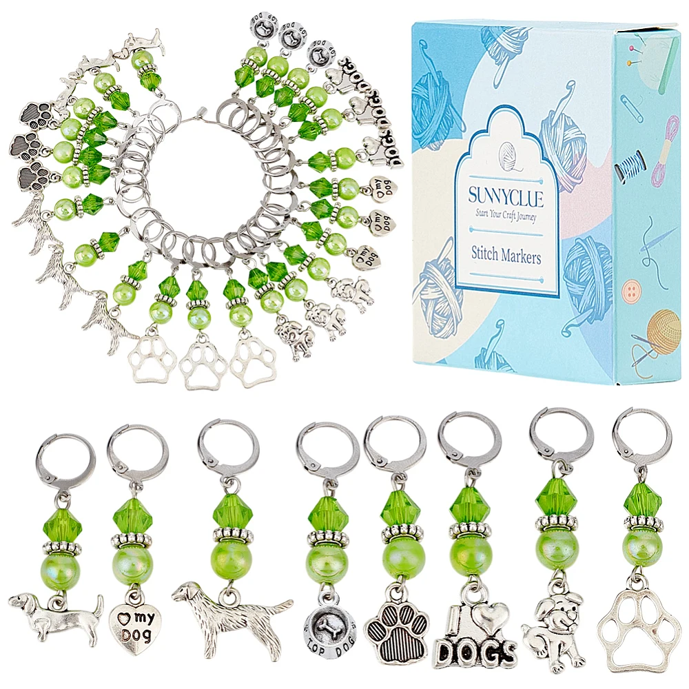 

24Pcs 8 Styles Dog Theme Acrylic Alloy Pendant Locking Stitch Markers with 304 Stainless Steel Leverback Earring Findings