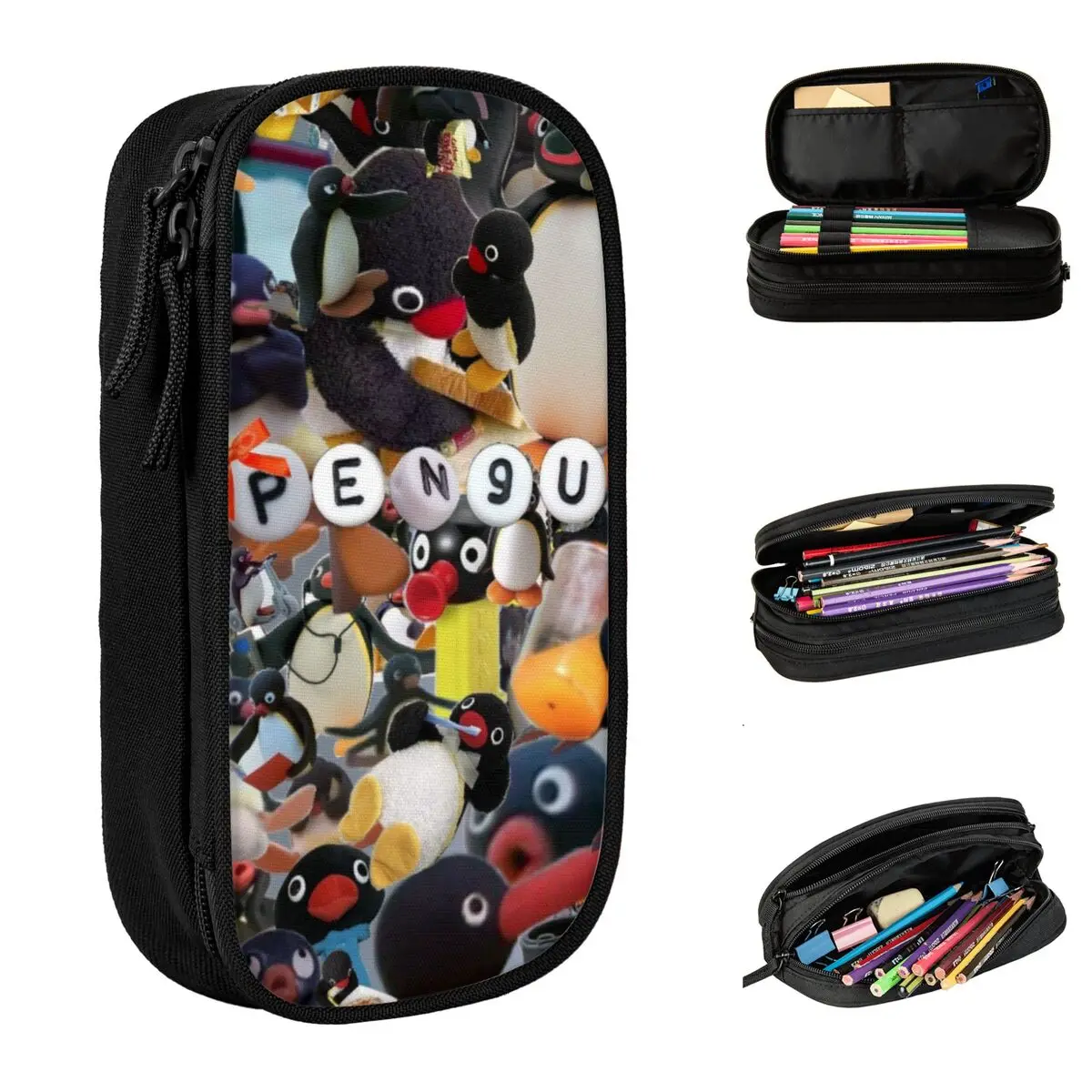 

Pingus Cartoon Penguin Pencil Cases Fun Pen Box Bag Student Large Storage School Supplies Cosmetic Pencil Box