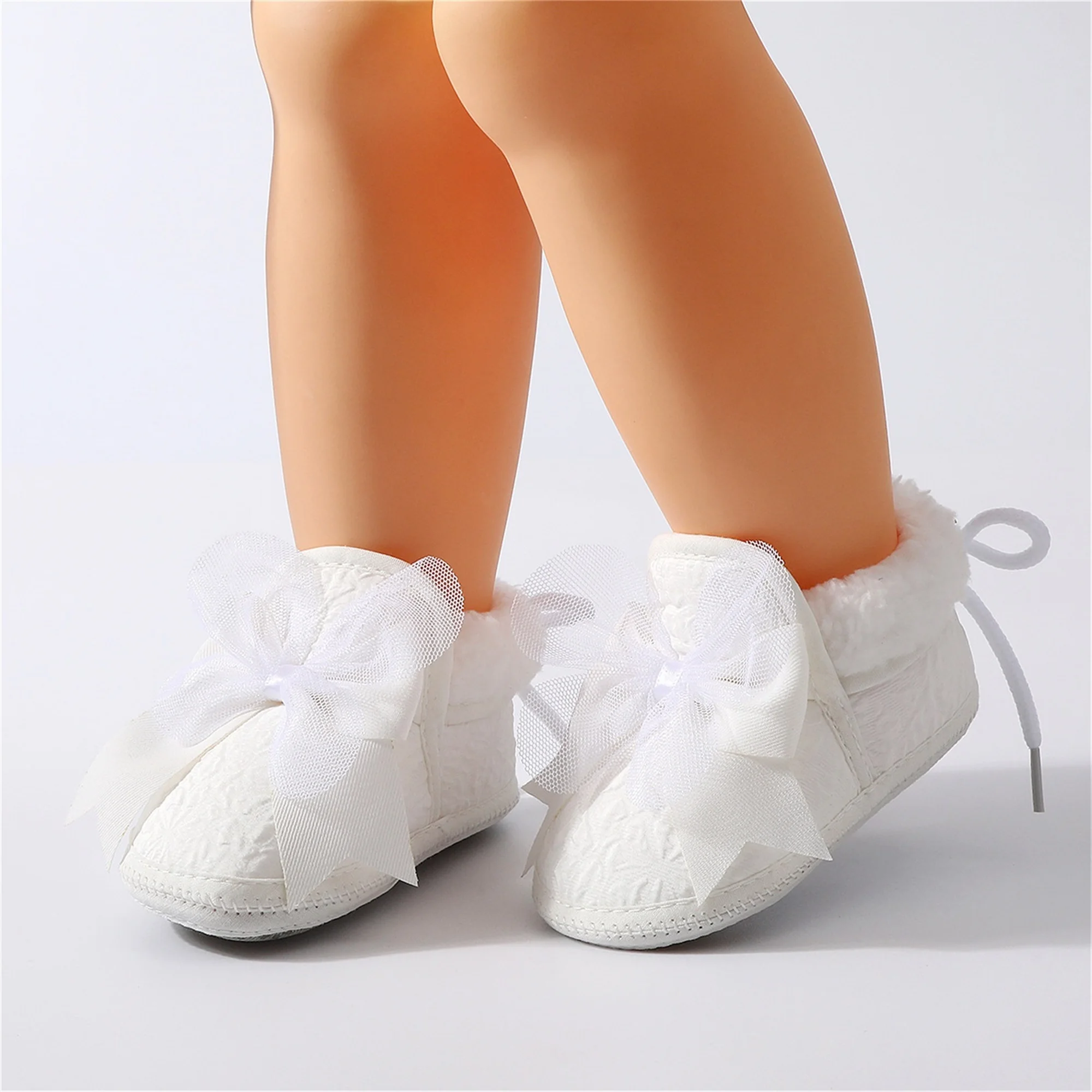 Adorable Toddler Snow Boots with Faux Fur Lining and Anti-Slip Sole Warm Winter Shoes for Baby Girls Bow Tie Up Cozy Infant