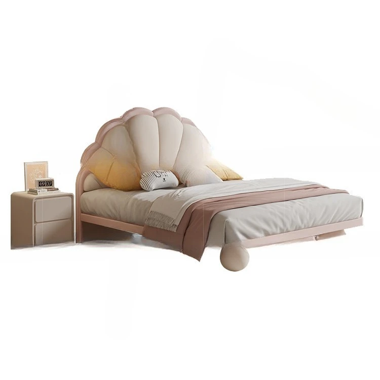 

Cream wind Internet celebrity bed, solid wood, petals 1.5 meters, soft bag, genuine leather