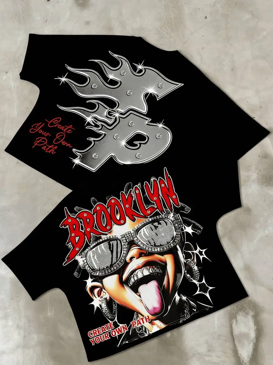 Brooklyn Graphic Printed T Shirt Y2K Men's Vintage 220g Urban Double Sided Men 100% Cotton Clothes 1pcs They Are Excellent